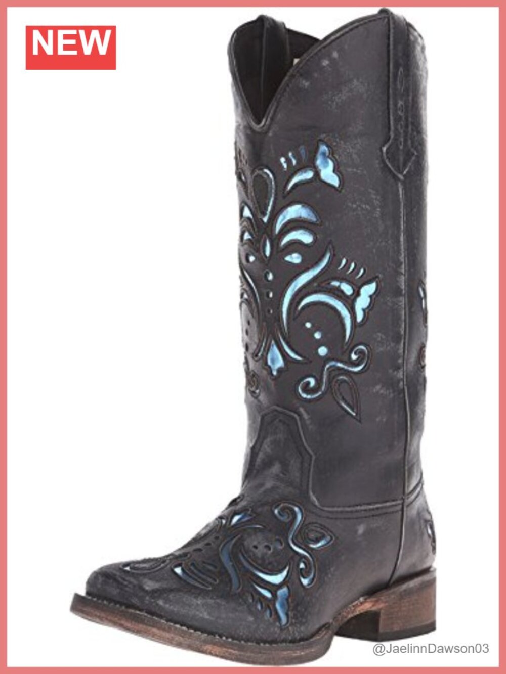 Roper Belle Metallic Tooled Inlay Square Toe Low Heel Boots